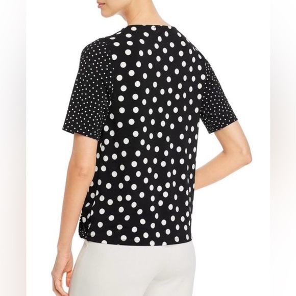 Tahari Women’s Black Polka Dot Elbow Sleeves Crewneck Blouse Top Size Large - Picture 2 of 8